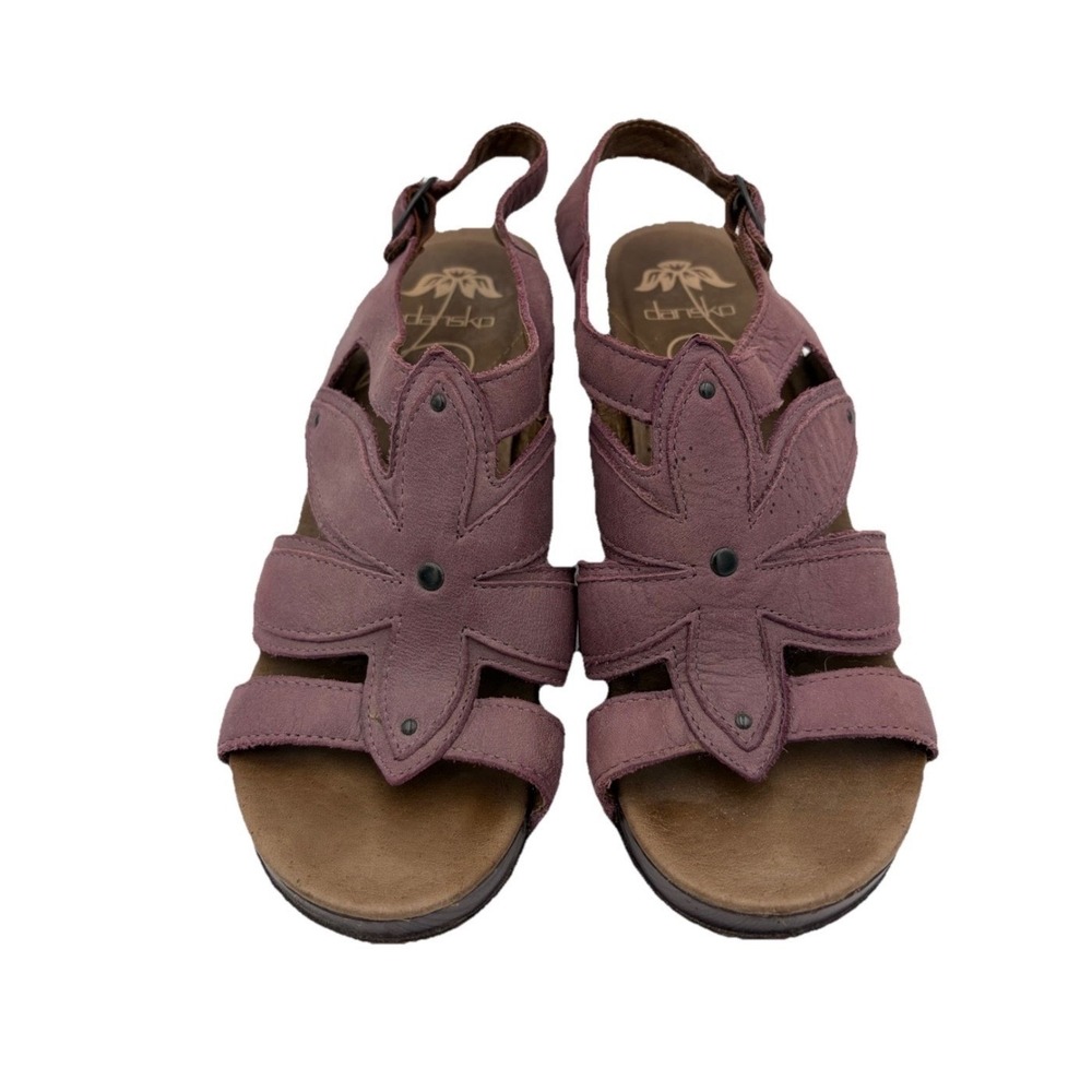 Dansko Nina Purple Leather Floral Cutout Slingback Clog Sandals 37 US 6.5-7 Boho